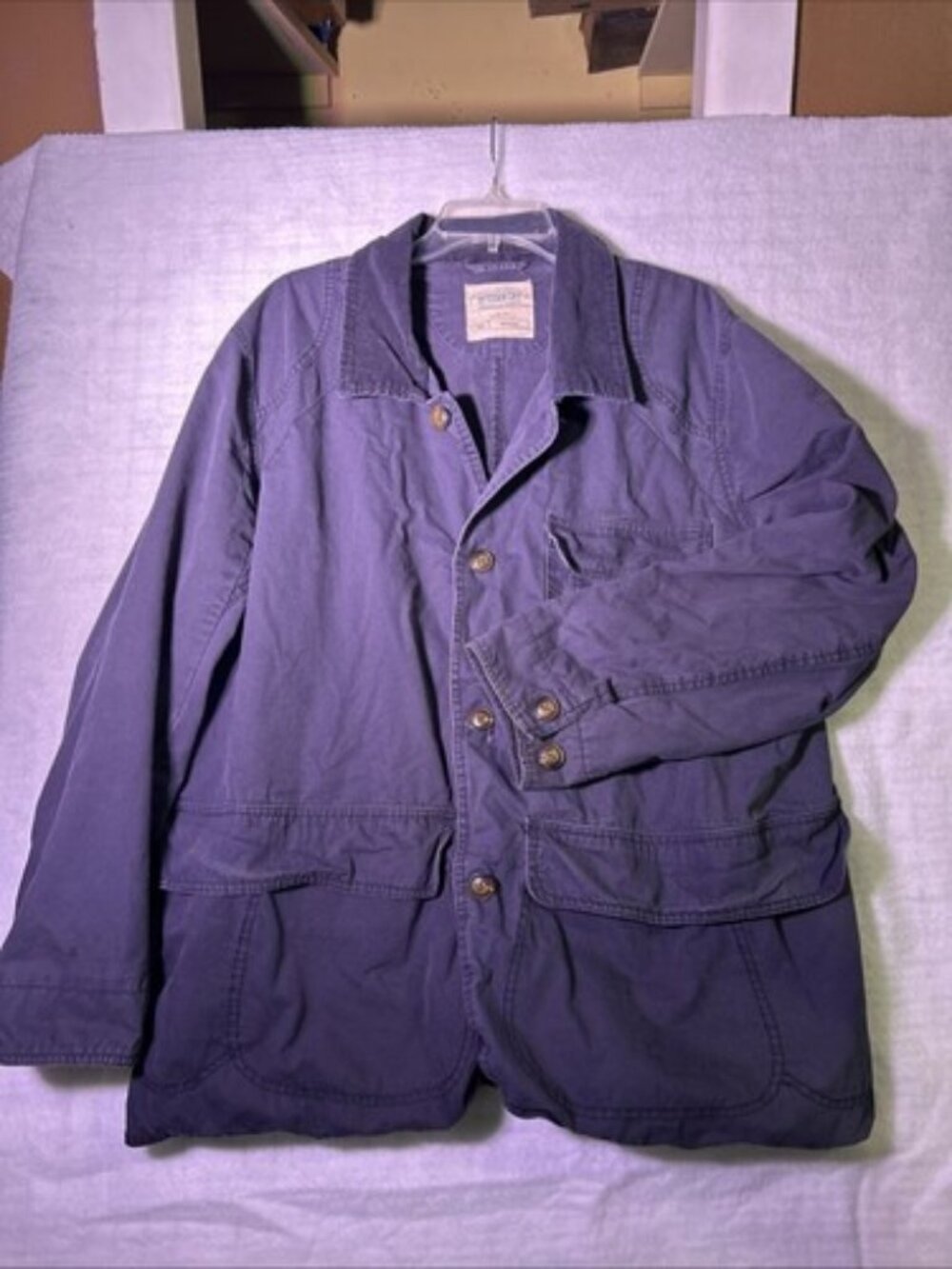 Outdoor Life Men’s Jacket Button Front Washed Navy Blue 100% Cotton Lined XXL